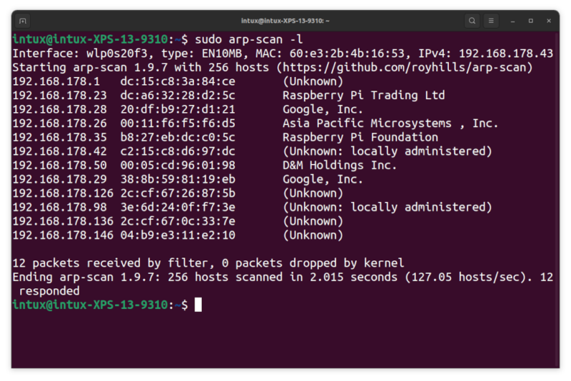 Identifizieren des RasPi mit arp-scan