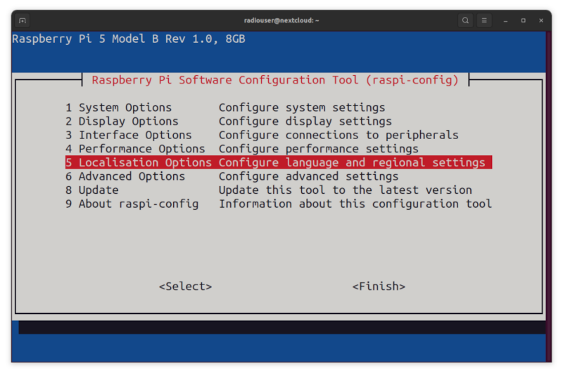 raspi-config - Localisation Options