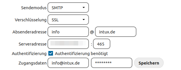 Einstellungen des SMTP-Servers (Beispiel)