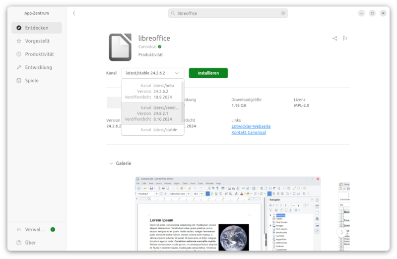 Anwendungszentrum Ubuntu - LibreOffice