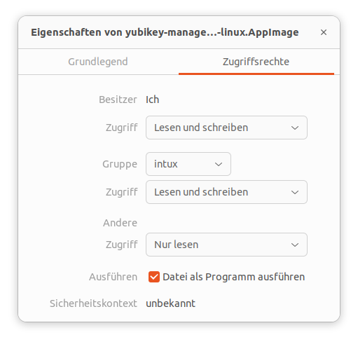 Auswahl der Zugriffsrechte auf Ubuntu 24.04