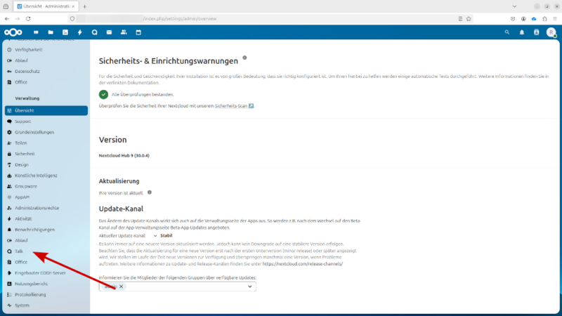 Nextcloud - Verwaltungseinstellungen - Talk