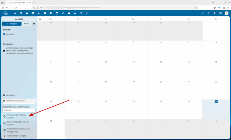 Nextcloud –- CalDAV-Adresse