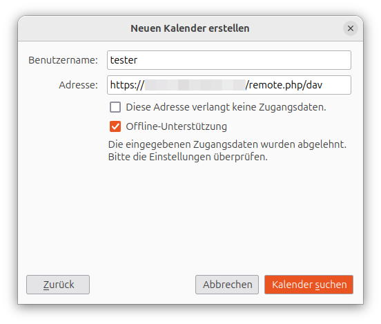Thunderbird – Netzwerk-Kalender -> Adresse eingeben