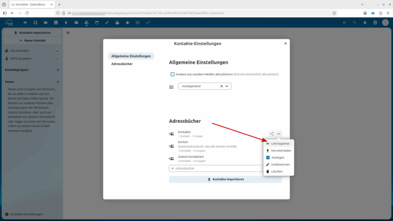 Nextcloud – CardDAV-Adresse kopieren