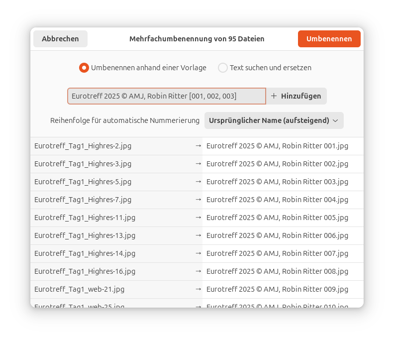 Dateien – Auswahl (Mehrfachumbenennung)